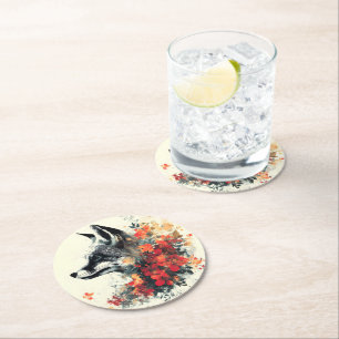 Porta-copo De Papel Redondo Boho Floral Fox Willife Nature