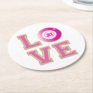 Porta-copo De Papel Redondo Bola de Bingo Rosa do Partido aniversário de 21 an