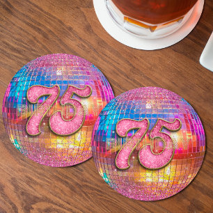 Porta-copo De Papel Redondo Bola de Dança Disco Brilho Rosa Dourado Aniversári
