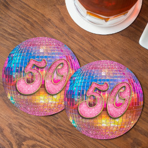 Porta-copo De Papel Redondo Bola de Dança Disco Brilho Rosa Dourado Aniversári