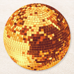 Porta-copo De Papel Redondo Bola de discoteca retrô brilho glitter dourado ani