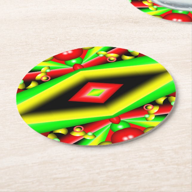 Porta-copo De Papel Redondo Bolhas Amarelas Vermelhas Verdes E Abstrato de Art (Angulado)
