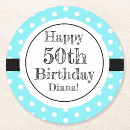 Porta-copo De Papel Redondo Bolinhas Azuis E Brancas 50º Aniversário
