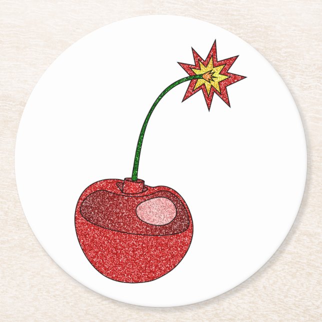 Porta-copo De Papel Redondo Bomba de Cherry com brilho (Frente)