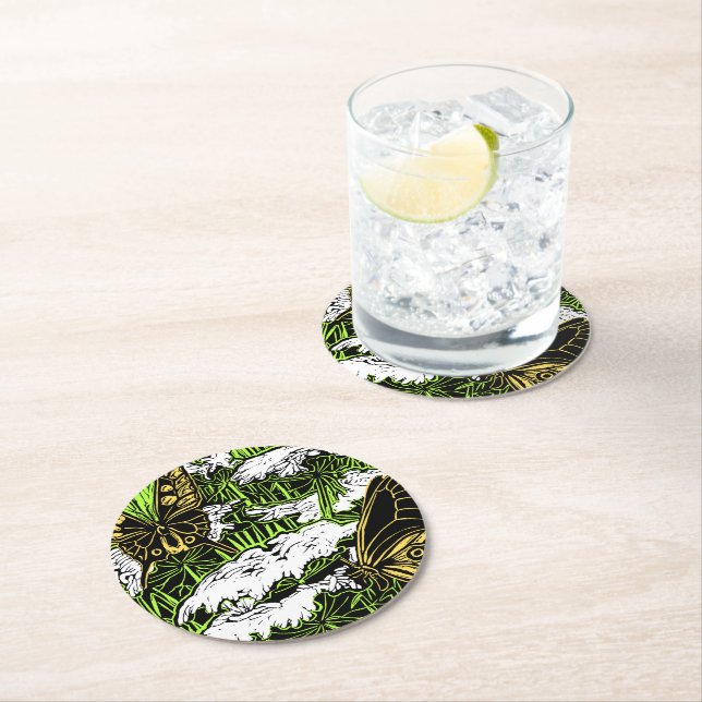 Porta-copo De Papel Redondo Borboletas e renda da Rainha Anne (Insitu)