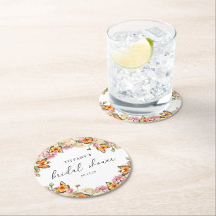 Porta-copo De Papel Redondo Borboletas Modernas Peônias Rosas Chá de Bebê