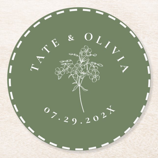 Porta-copo De Papel Redondo Botânica de Borda Mínima Moderna (Frente)