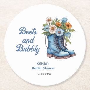 Porta-copo De Papel Redondo Botas Azuis e Bridal Shower Ocidental Bubbly Azul 