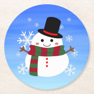 Porta-copo De Papel Redondo Branca de Natal Snowman