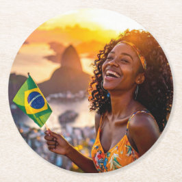 PORTA-COPO DE PAPEL REDONDO BRASIL - EU AMO O BRASIL