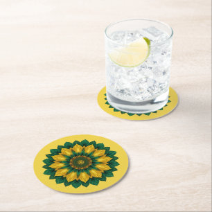 Porta-copo De Papel Redondo Brazilian Leaf Mandala - Drink Coaster