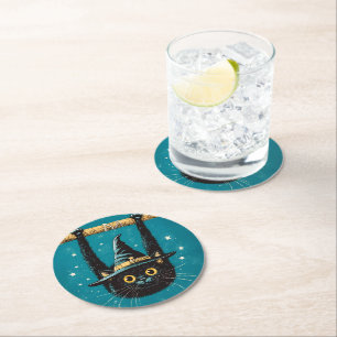 Porta-copo De Papel Redondo Bruxa Negra Negra Voadora Spooky