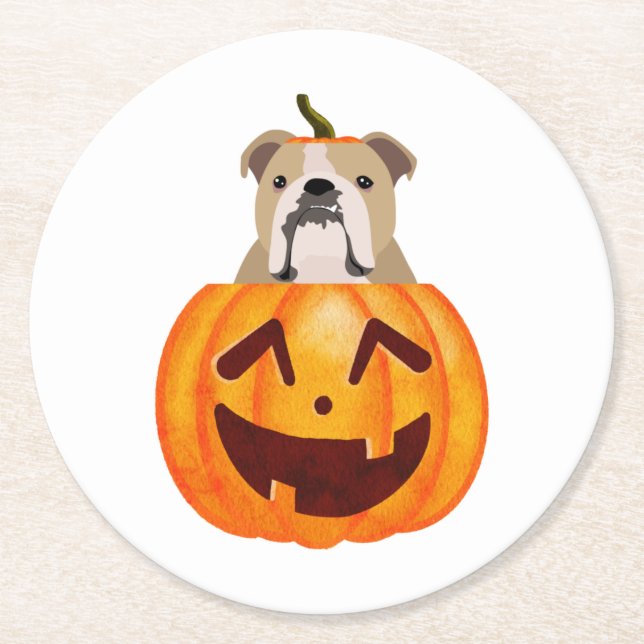 Porta-copo De Papel Redondo Buldogue Pumpkin (Frente)