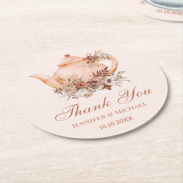 Porta-copo De Papel Redondo bule d'água outono obrigado de casamento (Angulado)