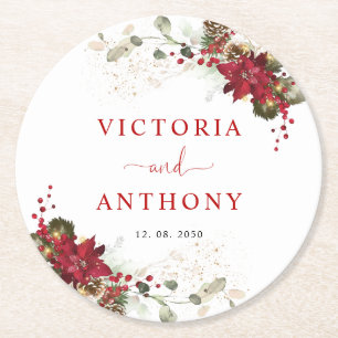 Porta-copo De Papel Redondo Bule de Natal Floral Vermelho Redondo Coaster de C