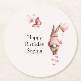 Porta-copo De Papel Redondo Bunny Heart Balloon Pink Butterflies Birthday