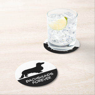 Porta-copo De Papel Redondo Cabelo Longo Dachshund - Silhouette 1