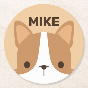 Porta-copo De Papel Redondo Cachorro Corgi Corgento com Nome Personalizado