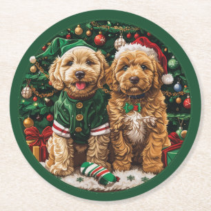Porta-copo De Papel Redondo Cachorro de Goldendoodle de Natal