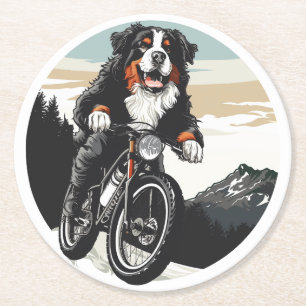 Porta-copo De Papel Redondo Cachorro De Montanha Bernese Andando De Bicicleta 