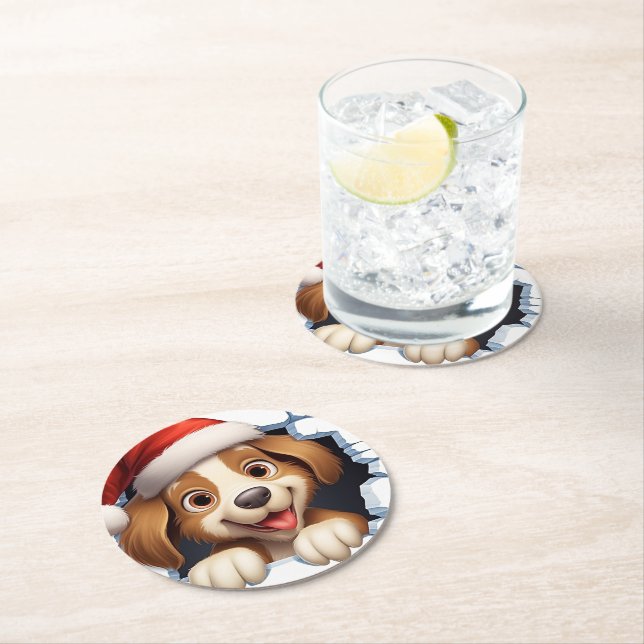 Porta-copo De Papel Redondo Cachorro de Natal bonito na parede ilustrado (Insitu)