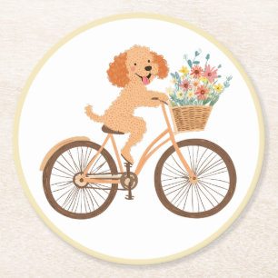 Porta-copo De Papel Redondo Cachorro Goldendoodle Fofo Andando de Bicicleta en