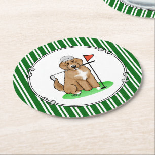 Porta-copo De Papel Redondo Cachorro Goldendoodle Jogando Golfe (whmk2 vermelh