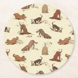 Porta-copo De Papel Redondo Cachorros Digging - padrão de férias na praia.