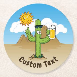 Porta-copo De Papel Redondo Cactus com Cerveja