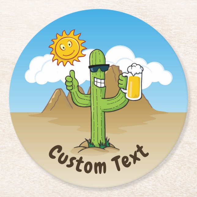 Porta-copo De Papel Redondo Cactus com Cerveja (Frente)