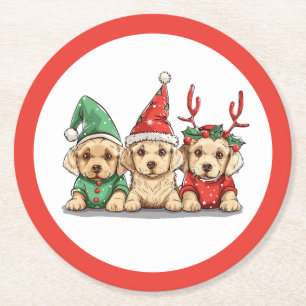 Porta-copo De Papel Redondo Cães de varejo do Labrador Amarelo de Natal
