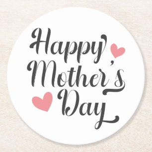 Porta-copo De Papel Redondo Caligrafia simples e feliz do Dia de as mães Port