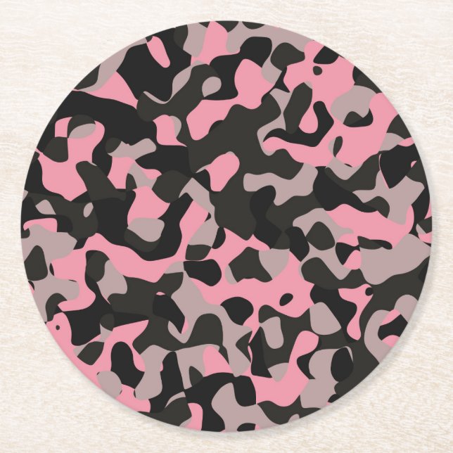 Porta-copo De Papel Redondo Camo rosa (Frente)