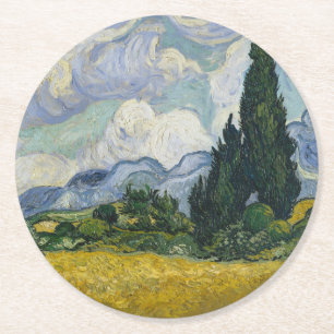 Porta-copo De Papel Redondo Campo de Trigo com Ciprestes, Pintura a Óleo, Van