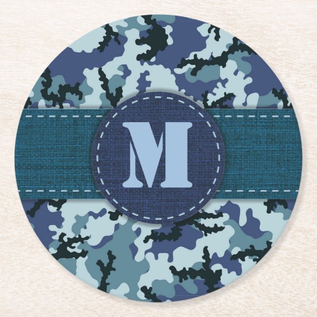 Porta-copo De Papel Redondo camuflagem do marinho (Frente)