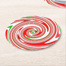 Porta-copo De Papel Redondo Candy Cane Strips Natal Vermelho Verde