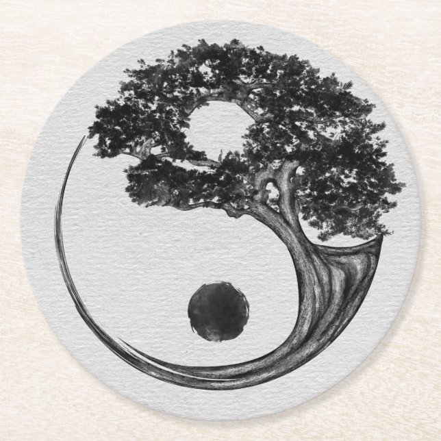 Porta-copo De Papel Redondo Canvas Yin Yang Tree (Frente)