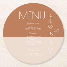 Porta-copo De Papel Redondo Cardápio de Jantar de Casamento Boêmio Terracota