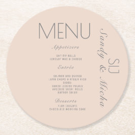 Porta-copo De Papel Redondo Cardápio de Jantar de Casamento Rosa Cinza de Scri