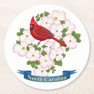 Porta-copo De Papel Redondo Cardinal do Estado da Carolina do Norte e Flor Dog