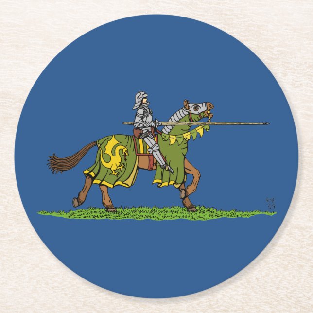 Porta-copo De Papel Redondo Carregando Cavaleiro Medieval (Frente)
