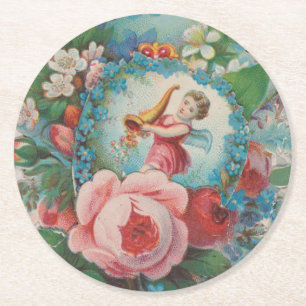 Porta-copo De Papel Redondo Cartão de Dia dos Namorados Floral da Era Vitorian