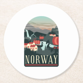 Porta-copo De Papel Redondo Cartão postal de Viagens vintage de Paisagem da No