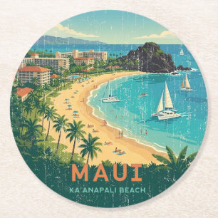Porta-copo De Papel Redondo Cartazes de Viagem Havaianos Antigos - Maui