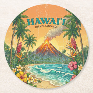 Porta-copo De Papel Redondo Cartazes de Viagens Havaianos Antigos - Ilha do Ha
