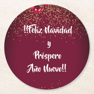 Porta-copo De Papel Redondo Cartões de natal de Feliz Navidad Espanhola