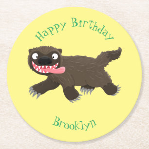 Porta-copo De Papel Redondo Cartografia de lobo faminta e engraçada