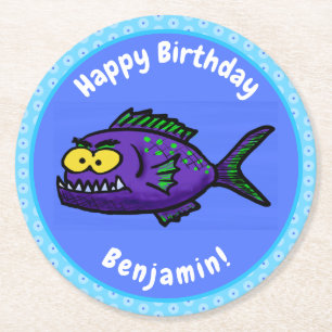 Porta-copo De Papel Redondo Cartoon de peixe Piranha