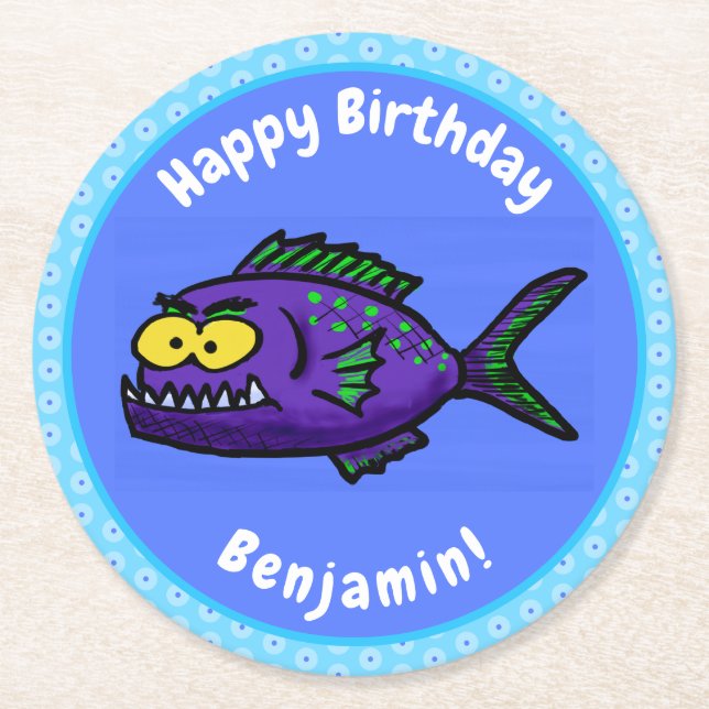 Porta-copo De Papel Redondo Cartoon de peixe Piranha (Frente)