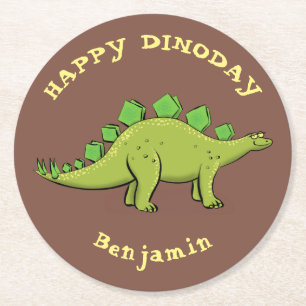 Porta-copo De Papel Redondo Cartoon de stegossauro de dinossauro feliz